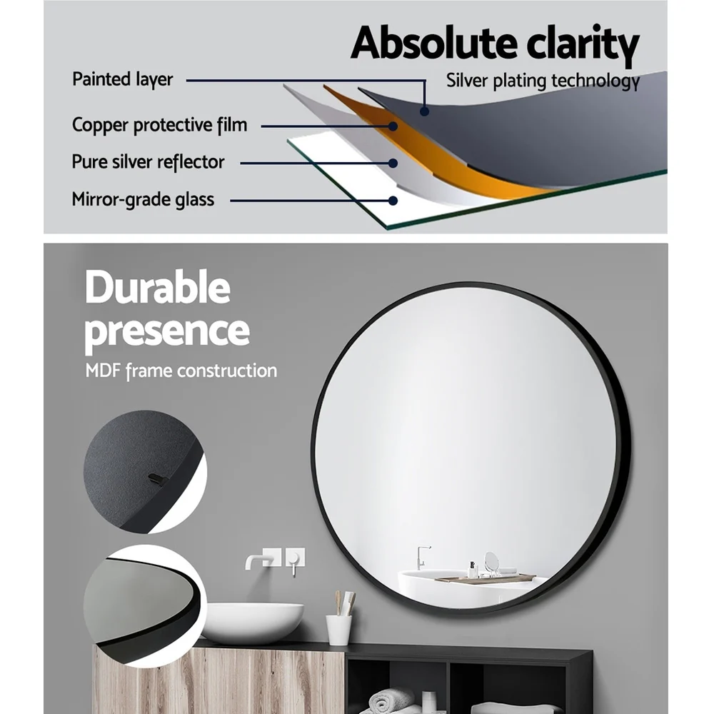Embellir 2 Wall Mirror Makeup 70cm Home Decor Framed Mirrors Bathroom Round Black - Image 5