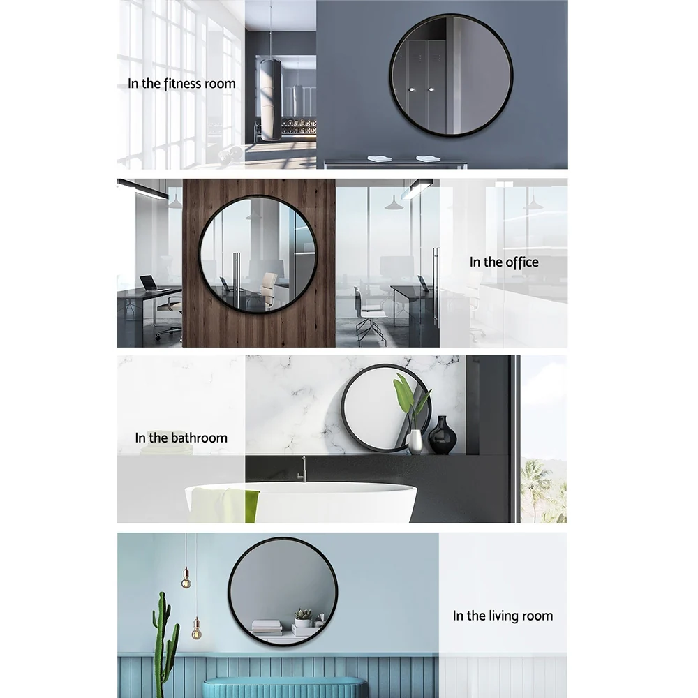 Embellir 2 Wall Mirror Makeup 70cm Home Decor Framed Mirrors Bathroom Round Black - Image 6