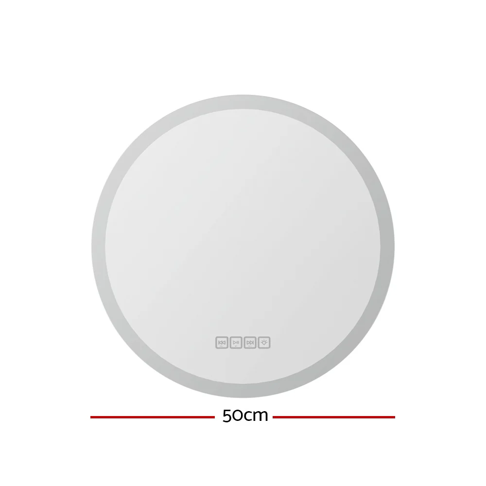 Embellir Bluetooth LED Wall Mirror With Light 50CM Bathroom Decor Round Mirrors - Image 2