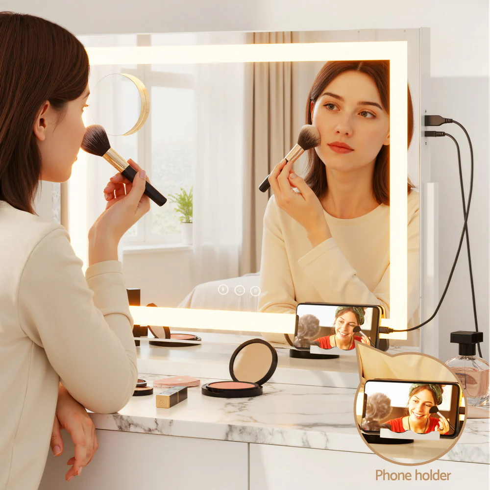 Embellir Makeup Mirror 58x46cm 360ÔΩû Rotatable Vanity Mirror with Lights Bright Light Strip Adjustable - Image 6