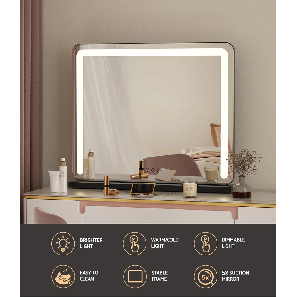 Embellir Makeup Mirror 60x50cm Hollywood Vanity with LED Light Tabletop Black - Image 4