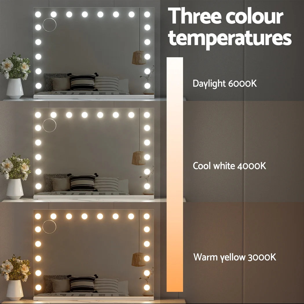 Embellir Makeup Mirror 80x58cm Hollywood Vanity with LED Light Tabletop Wall - Image 5