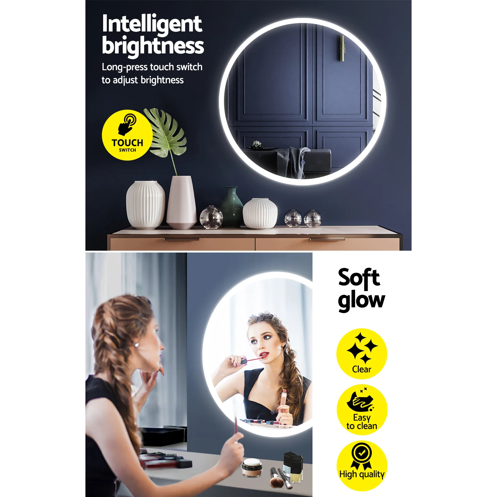 Embellir Wall Mirror 80cm with Led light Makeup Home Decor Bathroom Round Vanity - Image 6