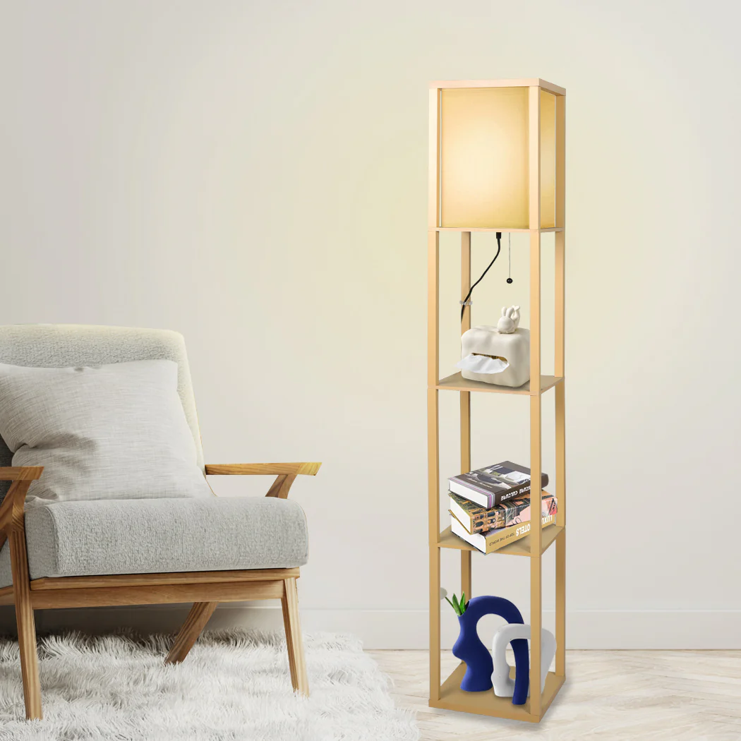 EMITTO Floor Lamp LED Storage Shelf Khaki - Image 7