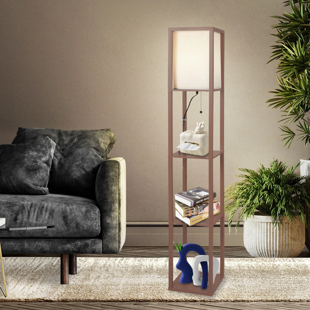 EMITTO LED Floor Lamp with Storage Shelf Brown - Image 6