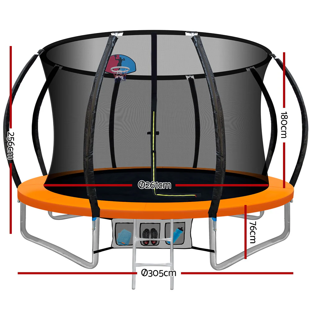Everfit 10FT Trampoline for Kids w/ Ladder Enclosure Safety Net Rebounder Orange - Image 2