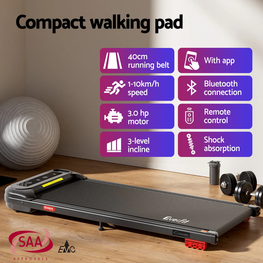 Everfit Treadmill Electric Walking Pad with Incline Under Desk Home Gym Black - Image 4