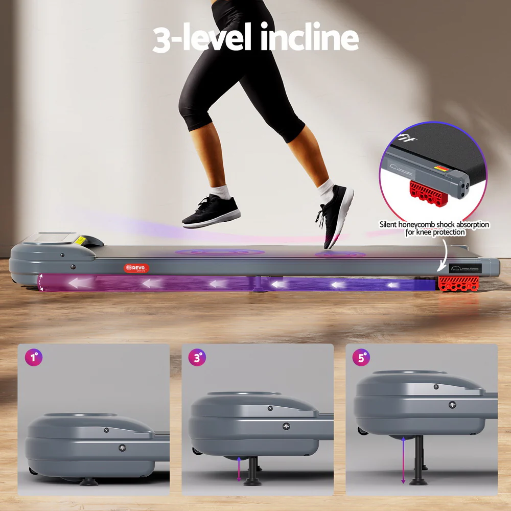 Everfit Treadmill Electric Walking Pad with Incline Under Desk Home Gym Grey - Image 5