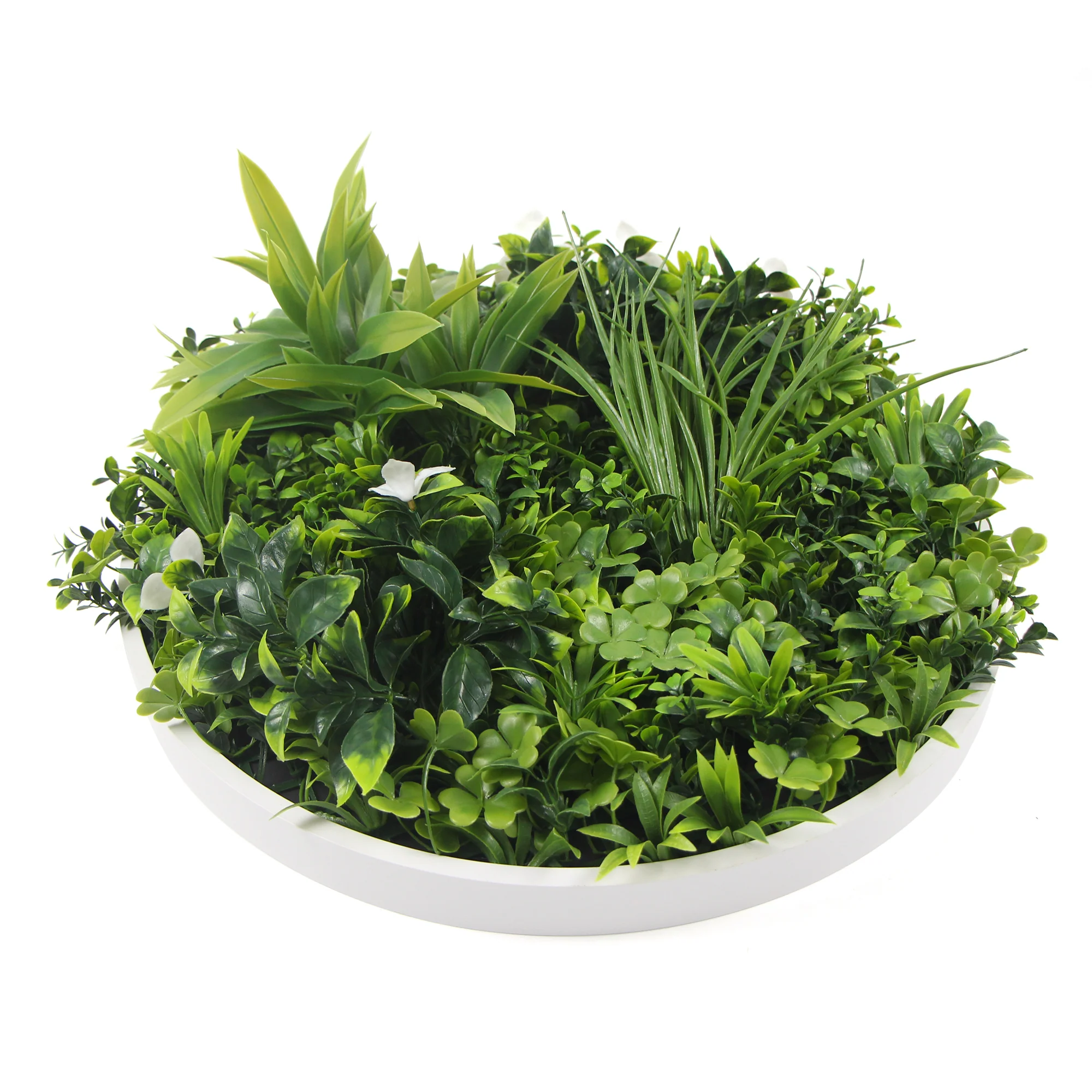 Flowering White Artificial Green Wall Disc UV Resistant 75cm (White Frame) - Image 2