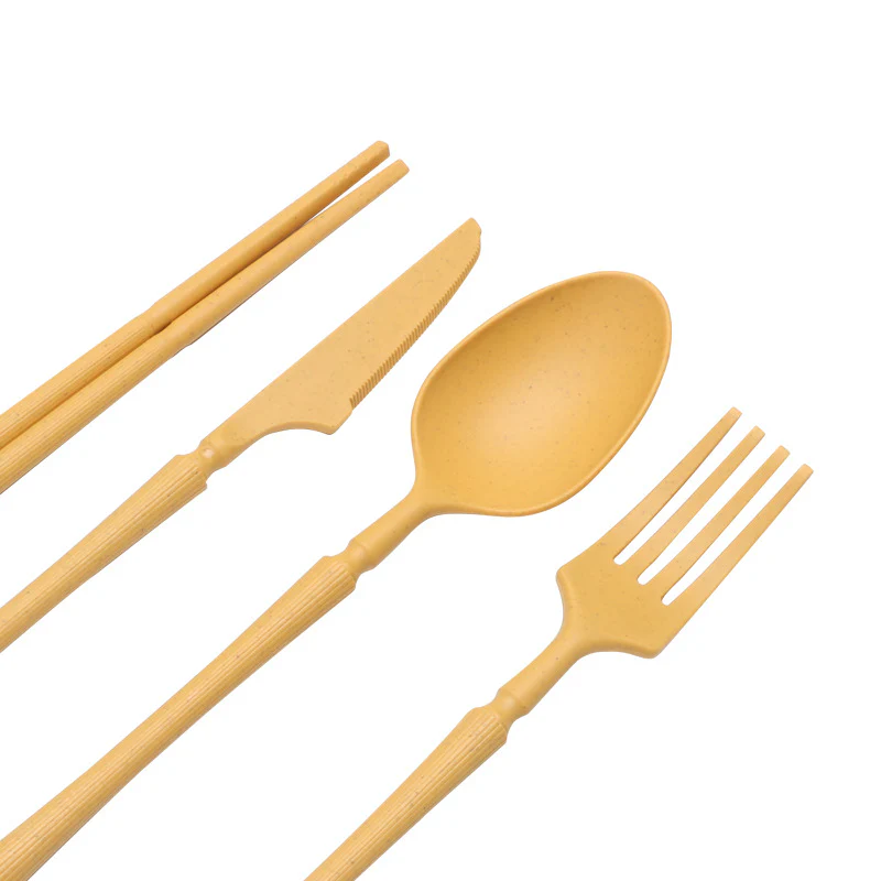 Four-person Set Orange Eco-Friendly Wheat Straw Dinnerware Set, Plate, Bowl, Cup & Utensil Set - Lightweight, Reusable, and Durable for Home, School, and Travel - Image 4