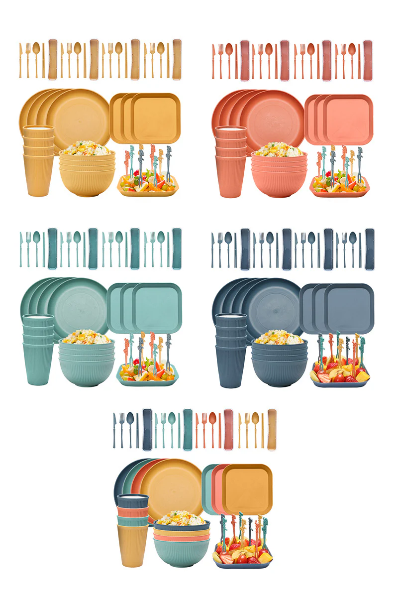 Four-person Set Orange Eco-Friendly Wheat Straw Dinnerware Set, Plate, Bowl, Cup & Utensil Set - Lightweight, Reusable, and Durable for Home, School, and Travel - Image 6