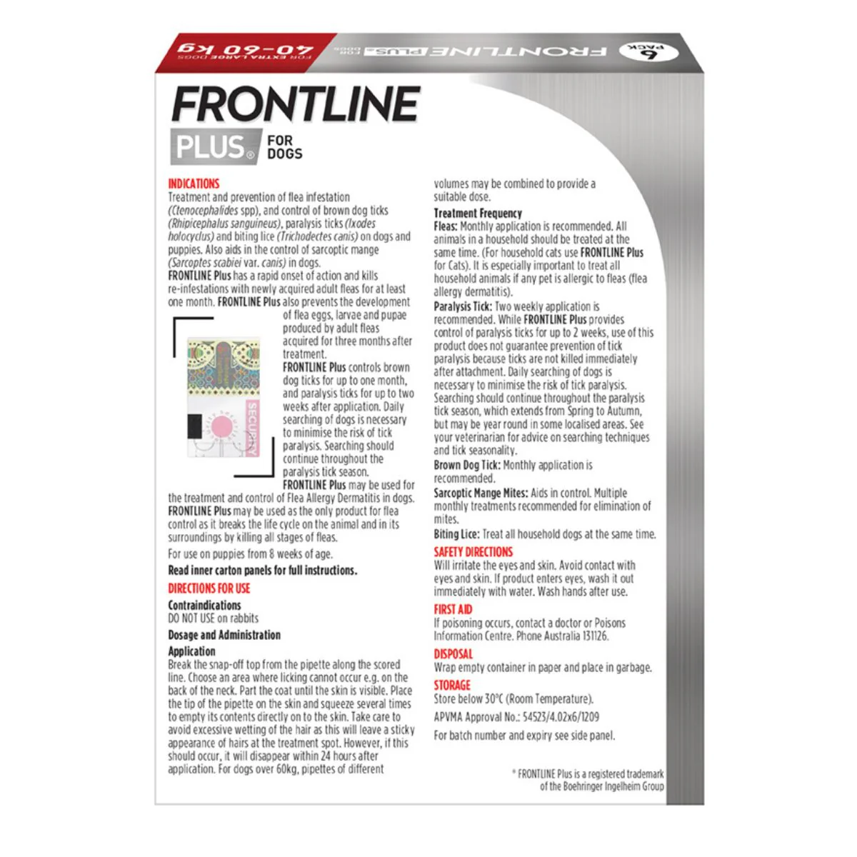 Frontline Plus Dog 40-60kg Red X/Large 6pk