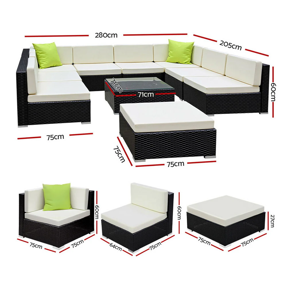 Gardeon 10-Piece Outdoor Sofa Set Wicker Couch Lounge Setting Cover - Image 2