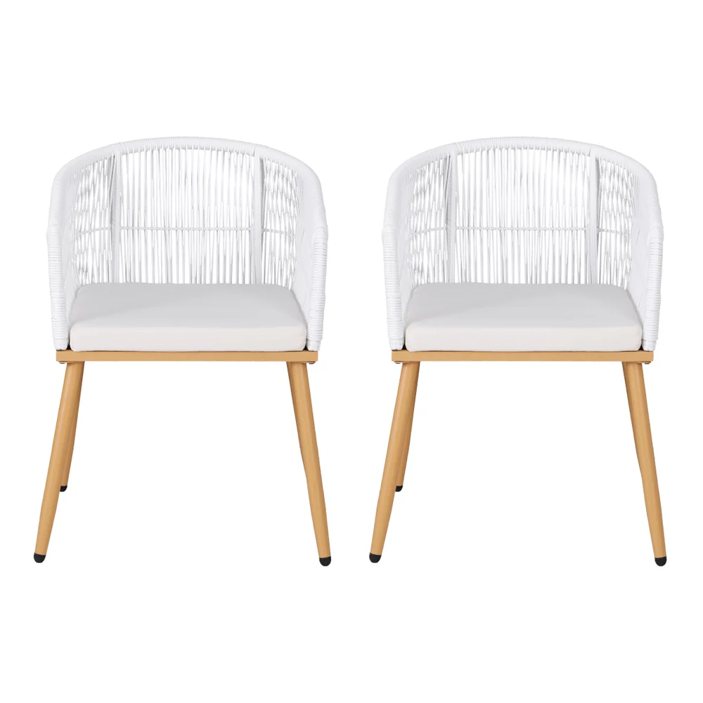 Gardeon 2PC Outdoor Dining Chairs Wicker Chair Patio Furniture Garden Steel White - Image 4