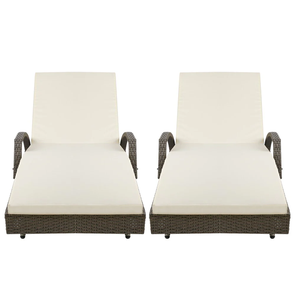 Gardeon 2PC Sun Lounge Wicker Lounger Outdoor Furniture Beach Chair Adjustable Cushion Grey&Beige - Image 3