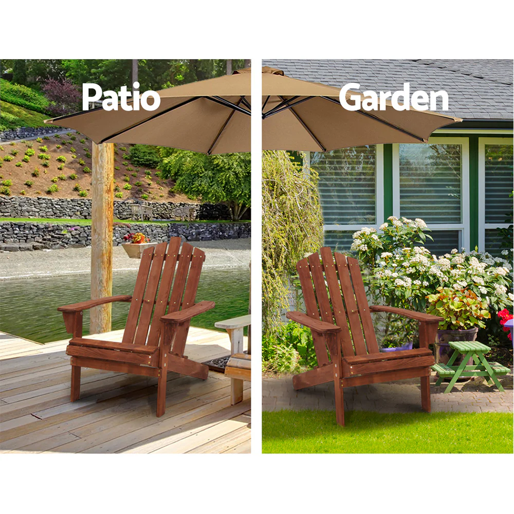 Gardeon 3PC Adirondack Outdoor Table and Chairs Wooden Beach Chair Brown - Image 14