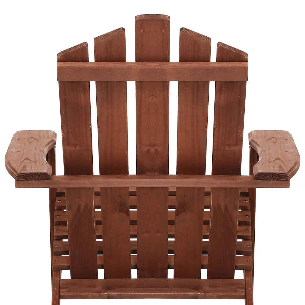 Gardeon 3PC Adirondack Outdoor Table and Chairs Wooden Beach Chair Brown - Image 5
