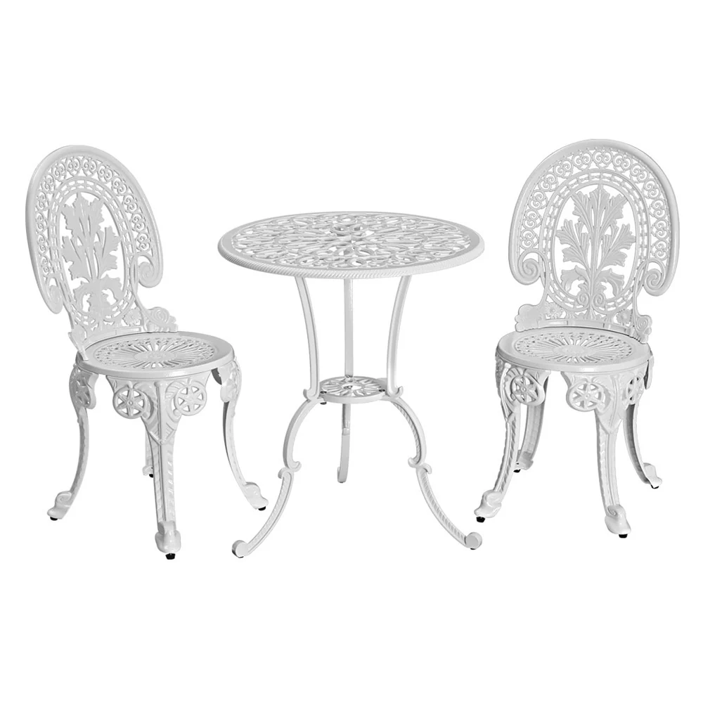 Gardeon 3PC Patio Furniture Outdoor Bistro Set Dining Chairs Aluminium White - Image 3