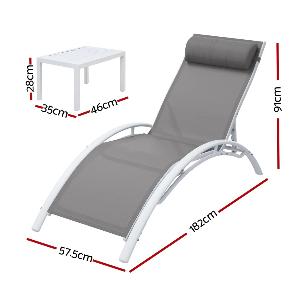 Gardeon 3PC Sun Lounge Outdoor Lounger Table Chairs Steel Patio Furniture Garden - Image 2