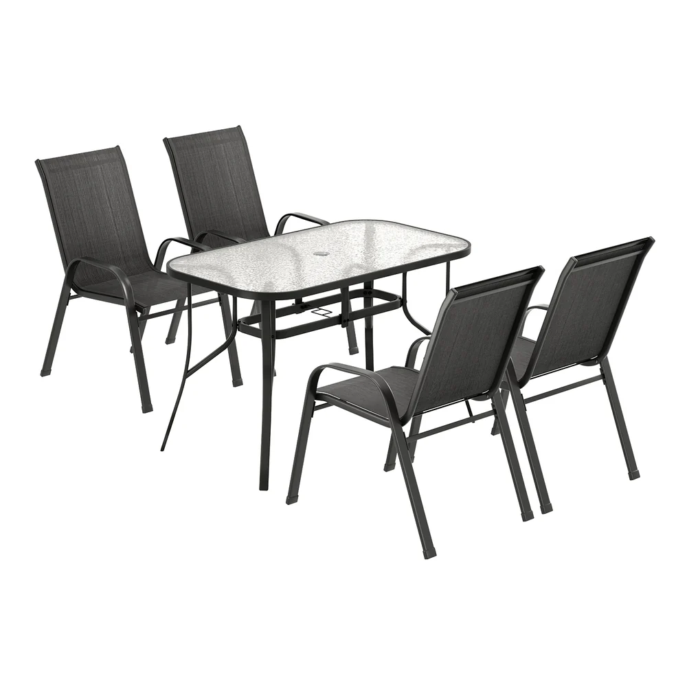 Gardeon 5PC Outdoor Dining Set Table and Chairs Patio Furniture Bistro Set Garden Black - Image 3