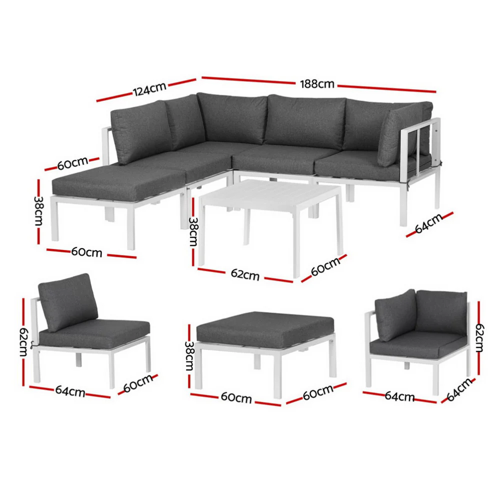 Gardeon 6PCS Outdoor Sofa Set Aluminium Table and Chairs Lounge Patio Furniture - Image 2
