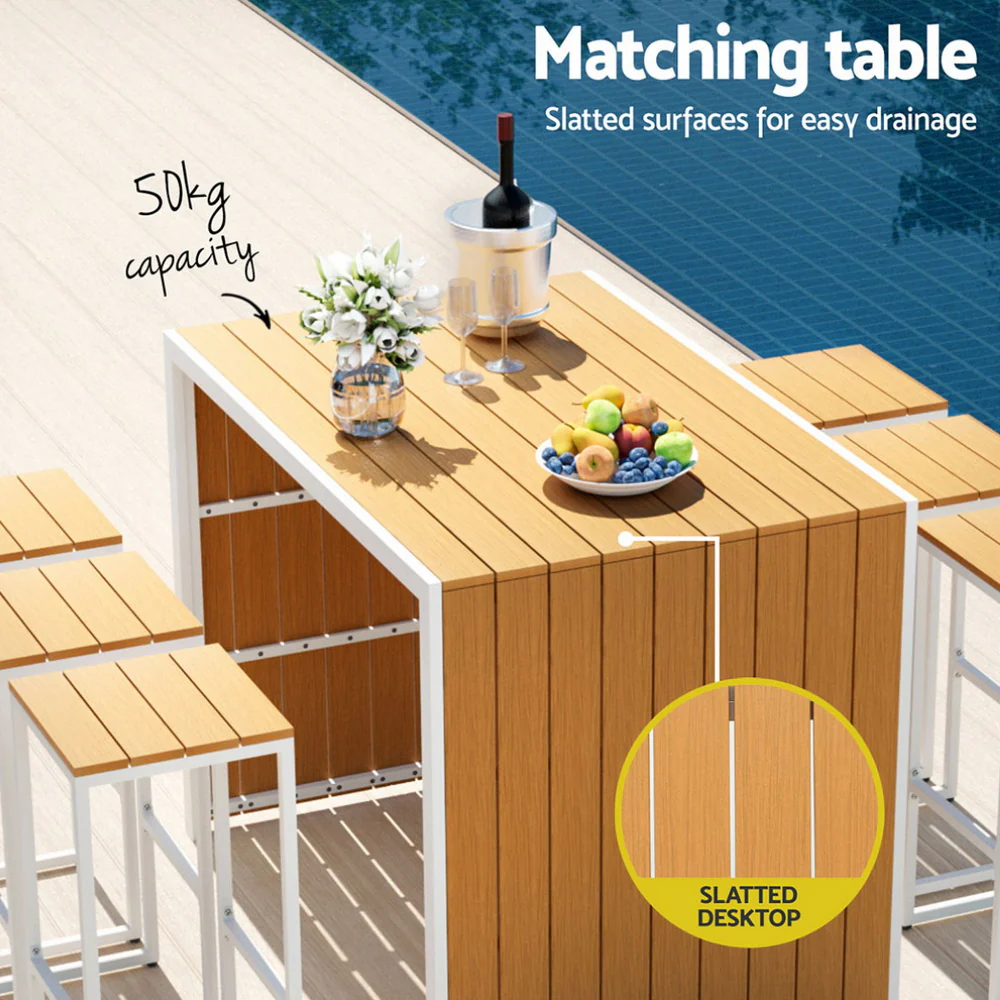 Gardeon 7-Piece Outdoor Bar Set Table Chairs Patio Bistro Set 6 Seater - Image 5