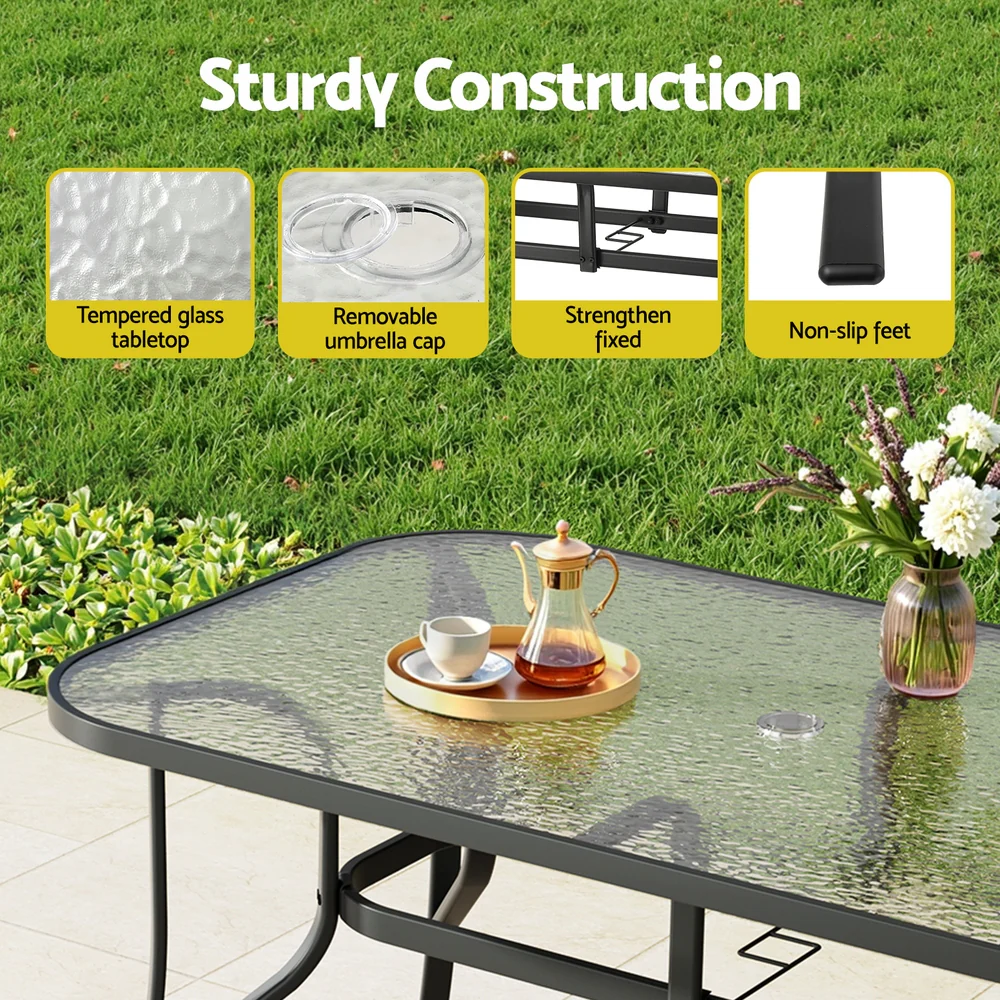 Gardeon 7PC Outdoor Dining Set Table and Chairs Patio Furniture Bistro Set Garden Black - Image 6