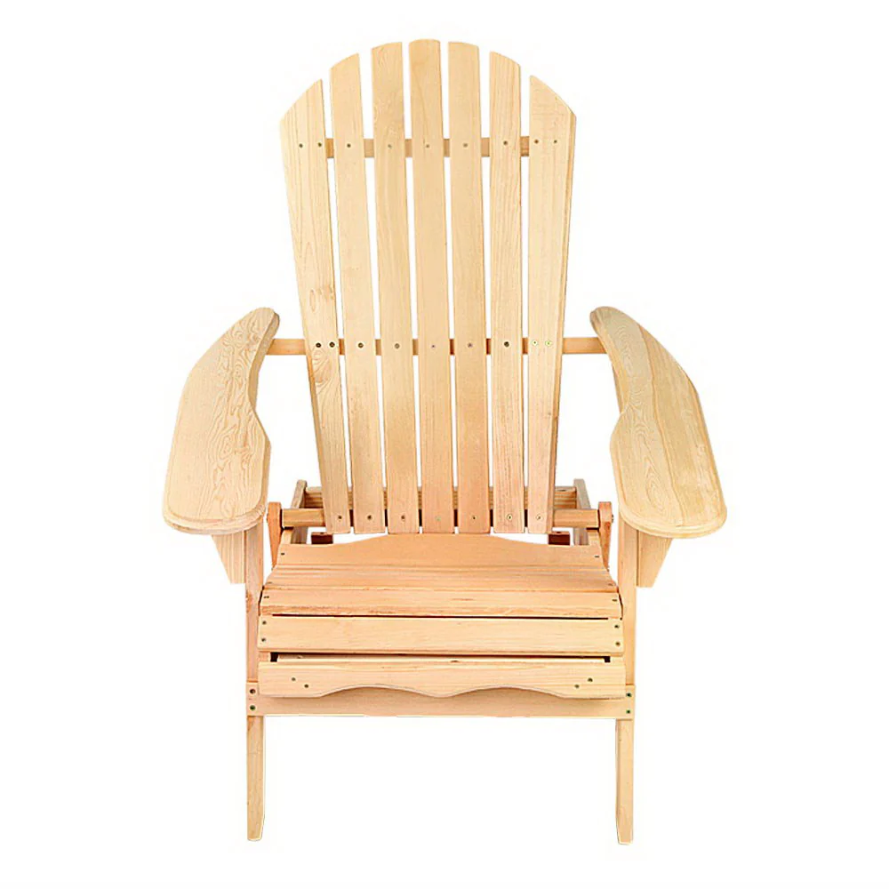 Gardeon Adirondack Outdoor Chairs Wooden Beach Chair Patio Furniture Garden Natural Set of 2 - Image 3