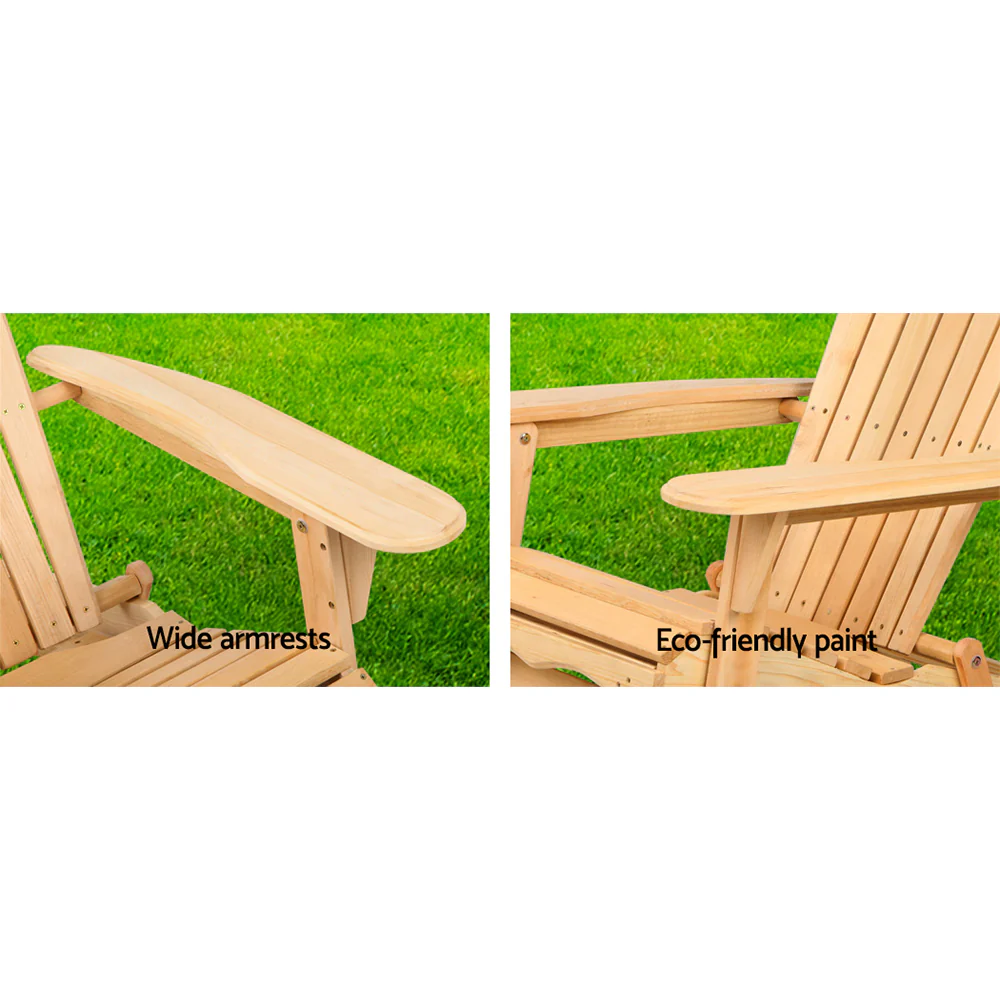 Gardeon Adirondack Outdoor Chairs Wooden Beach Chair Patio Furniture Garden Natural Set of 2 - Image 5
