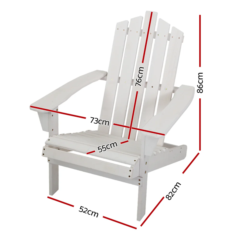 Gardeon Adirondack Outdoor Chairs Wooden Beach Chair Patio Furniture Garden White - Image 2