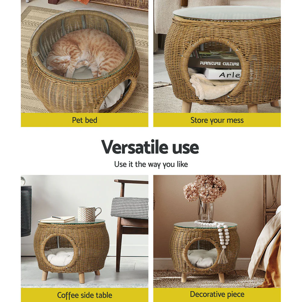 Gardeon Coffee Side Table Wicker Aluminium Desk Pet Bed Storage Outdoor Furniture - Image 5