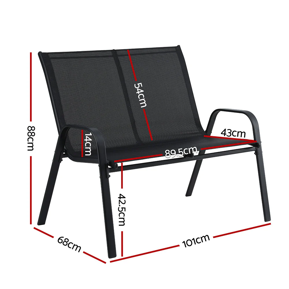 Gardeon Garden Bench Seat Steel Outdoor Patio Park Lounge Backyard Chair Black - Image 3