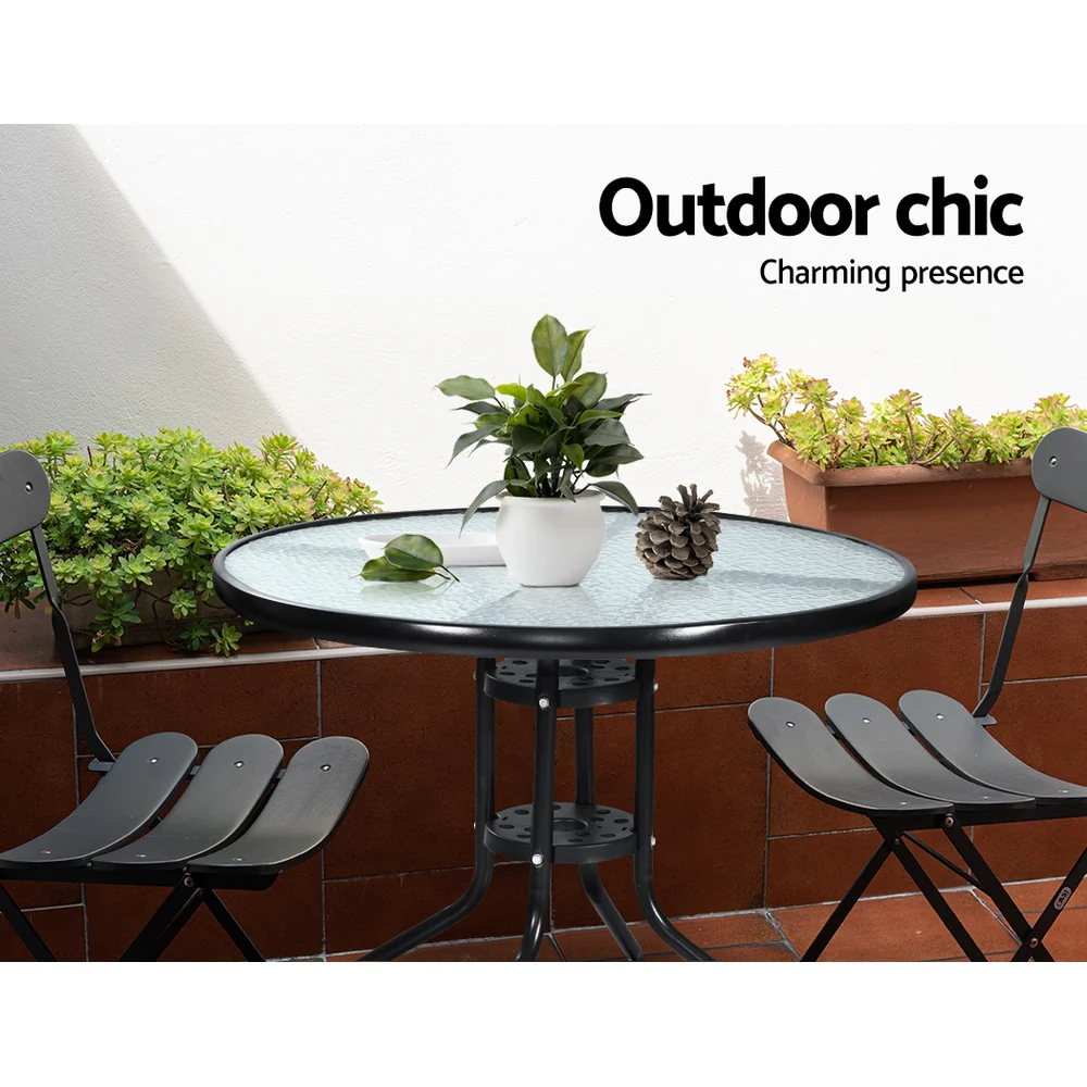 Gardeon Outdoor Bar Table Glass Cafe Table Steel Side Parasol Hole - Image 4