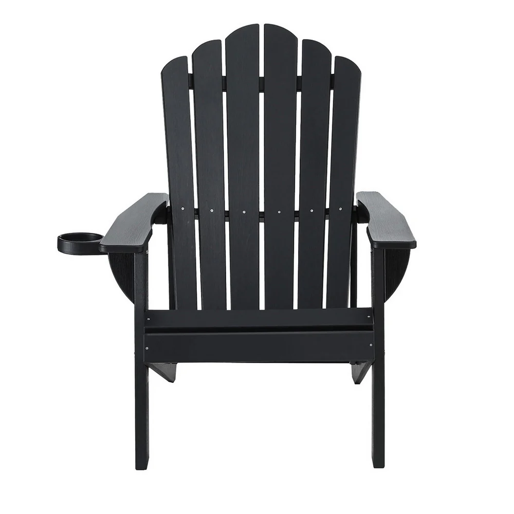 Gardeon Outdoor Chairs HDPE Adirondack Beach Chair Sun Lounge Patio Furniture Garden Black - Image 3