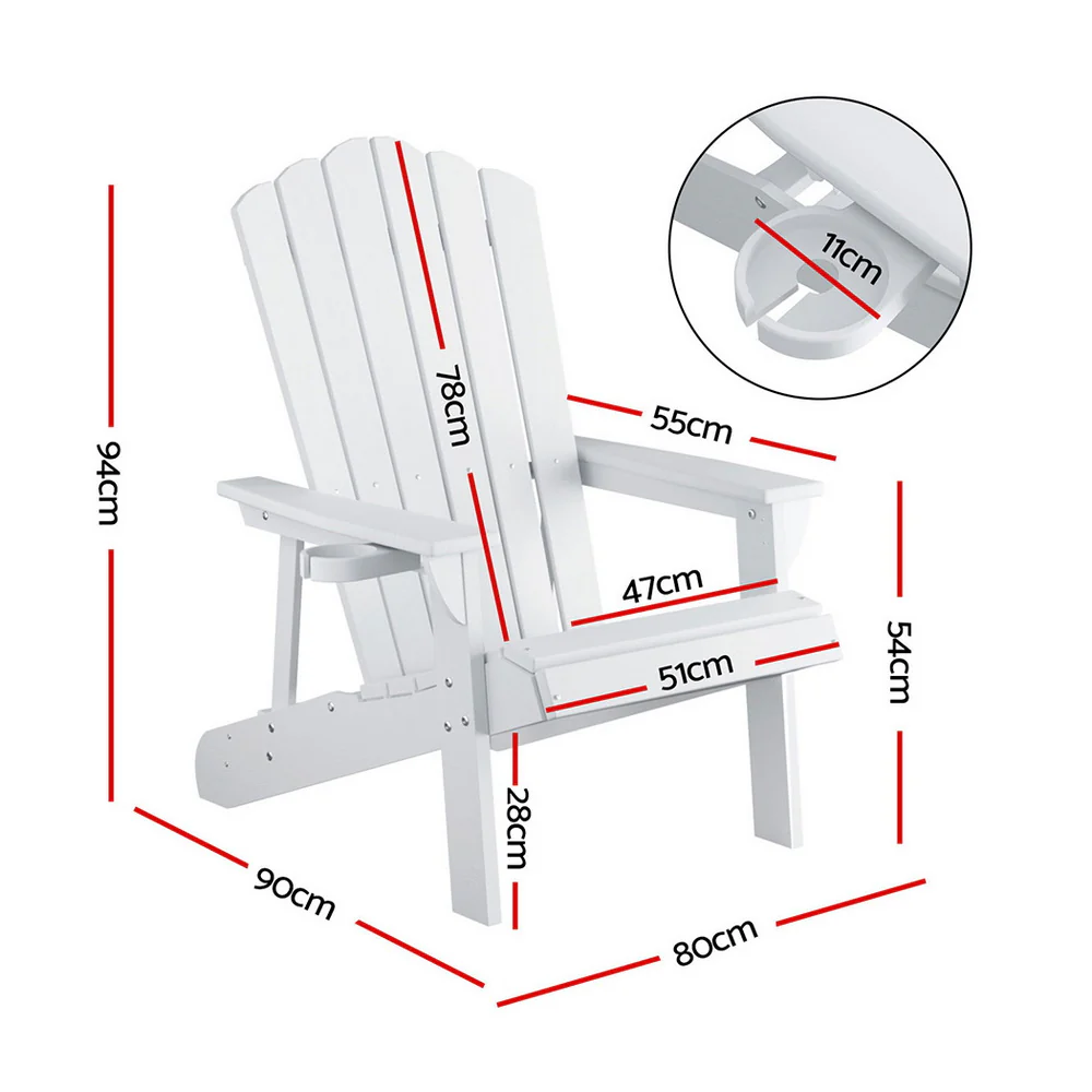 Gardeon Outdoor Chairs HDPE Adirondack Beach Chair Sun Lounge Patio Furniture Garden white - Image 2