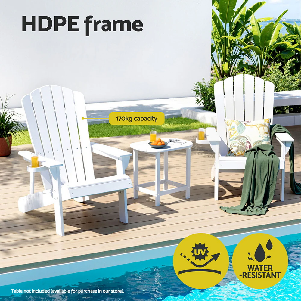 Gardeon Outdoor Chairs HDPE Adirondack Beach Chair Sun Lounge Patio Furniture Garden white - Image 4
