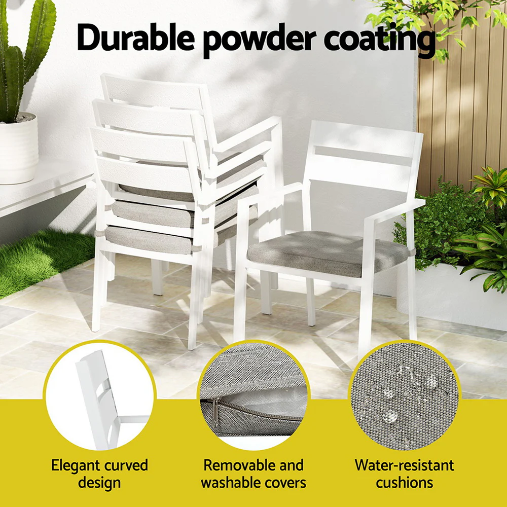 Gardeon Outdoor Dining Set 7 Piece Aluminum Table Chairs Setting White - Image 5