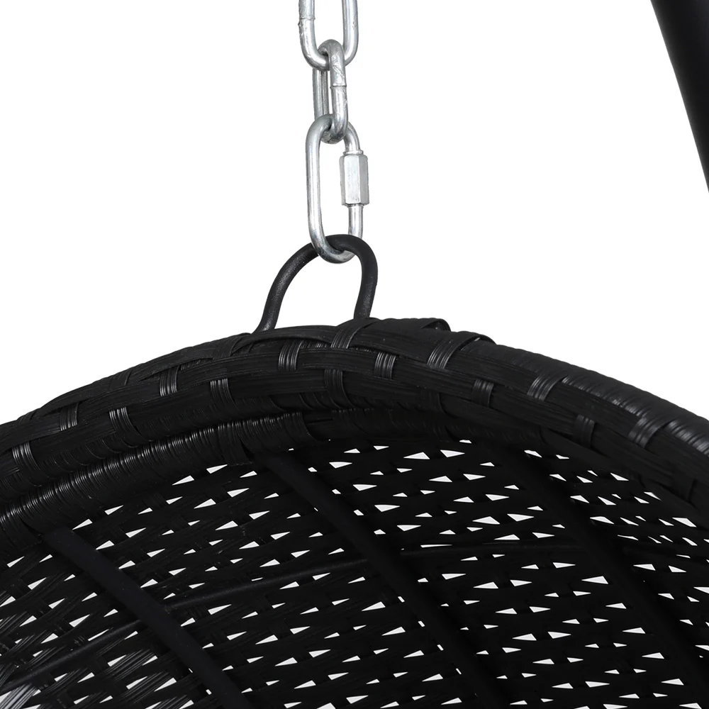 Gardeon Outdoor Egg Swing Chair Wicker Furniture Pod Stand Armrest Black - Image 3