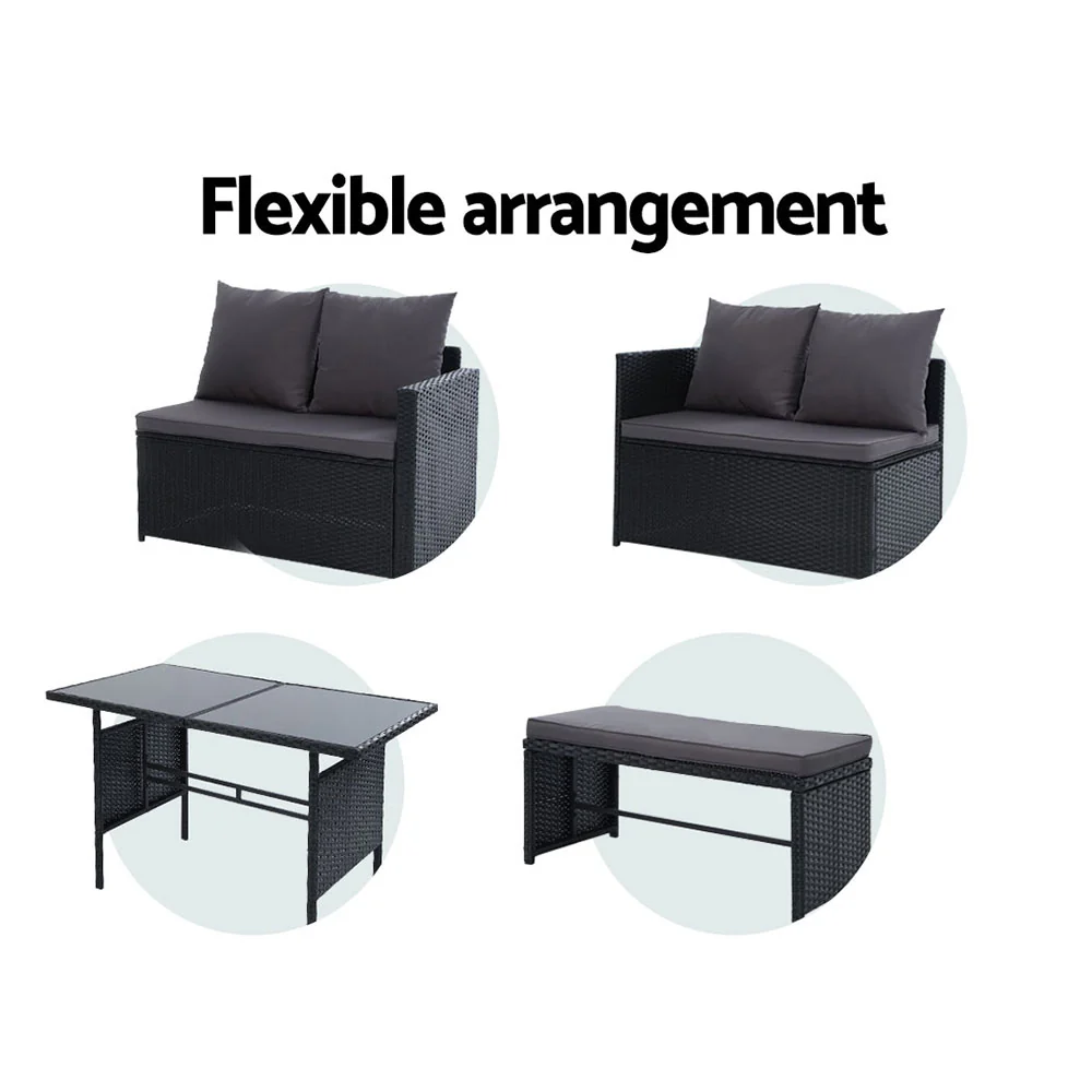Gardeon Outdoor Furniture Dining Setting Sofa Set Lounge Wicker 8 Seater Black - Image 6