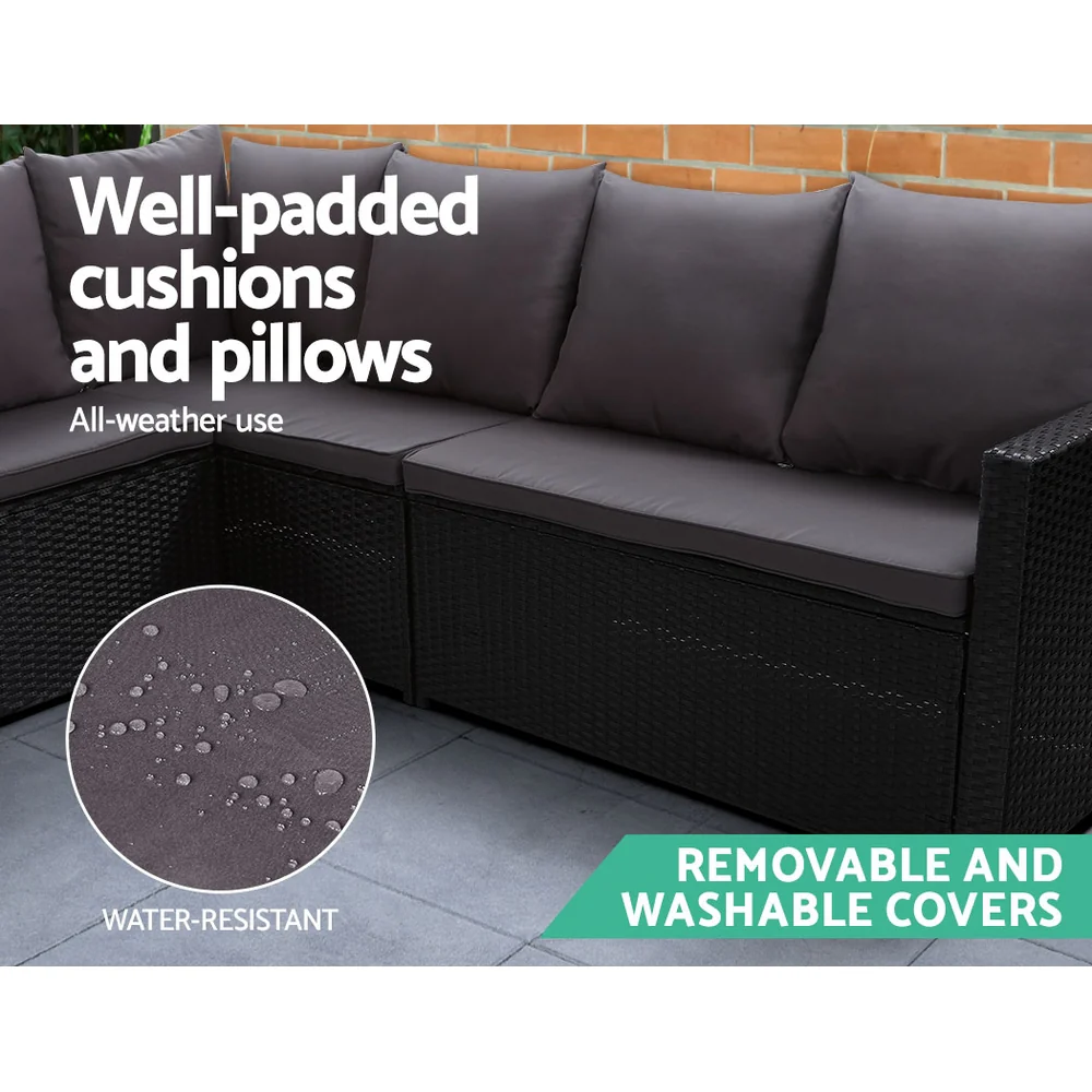Gardeon Outdoor Furniture Dining Setting Sofa Set Lounge Wicker 9 Seater Black - Image 6