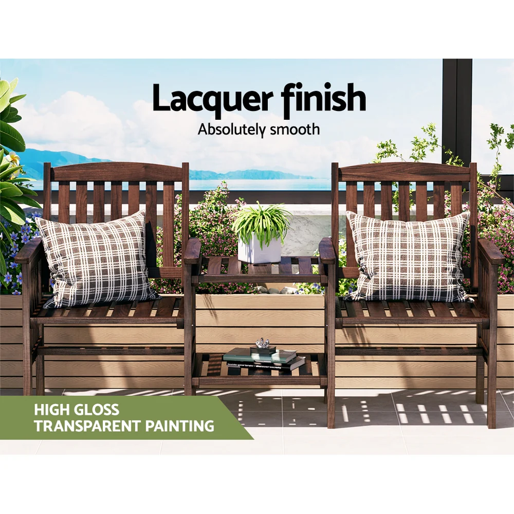 Gardeon Outdoor Garden Bench Loveseat Wooden Table Chairs Patio Furniture Charcoal - Image 4