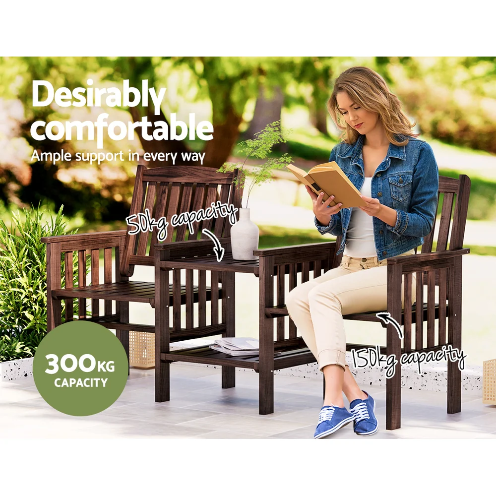 Gardeon Outdoor Garden Bench Loveseat Wooden Table Chairs Patio Furniture Charcoal - Image 6