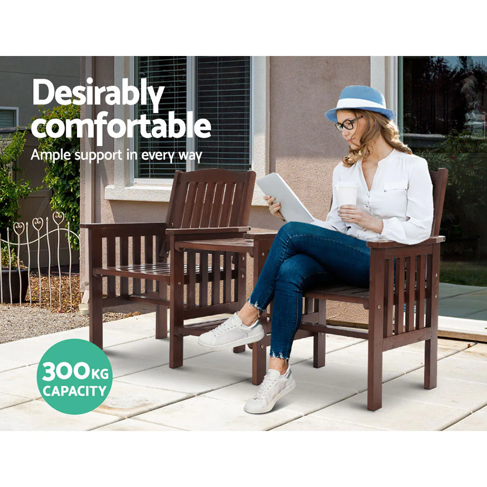 Gardeon Outdoor Garden Bench Loveseat Wooden Table Chairs Patio Furniture Charcoal - Image 7