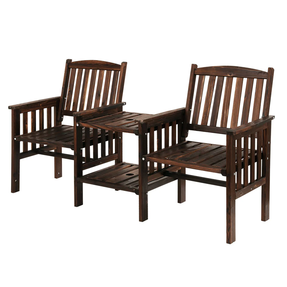 Gardeon Outdoor Garden Bench Loveseat Wooden Table Chairs Patio Furniture Charcoal - Image 8
