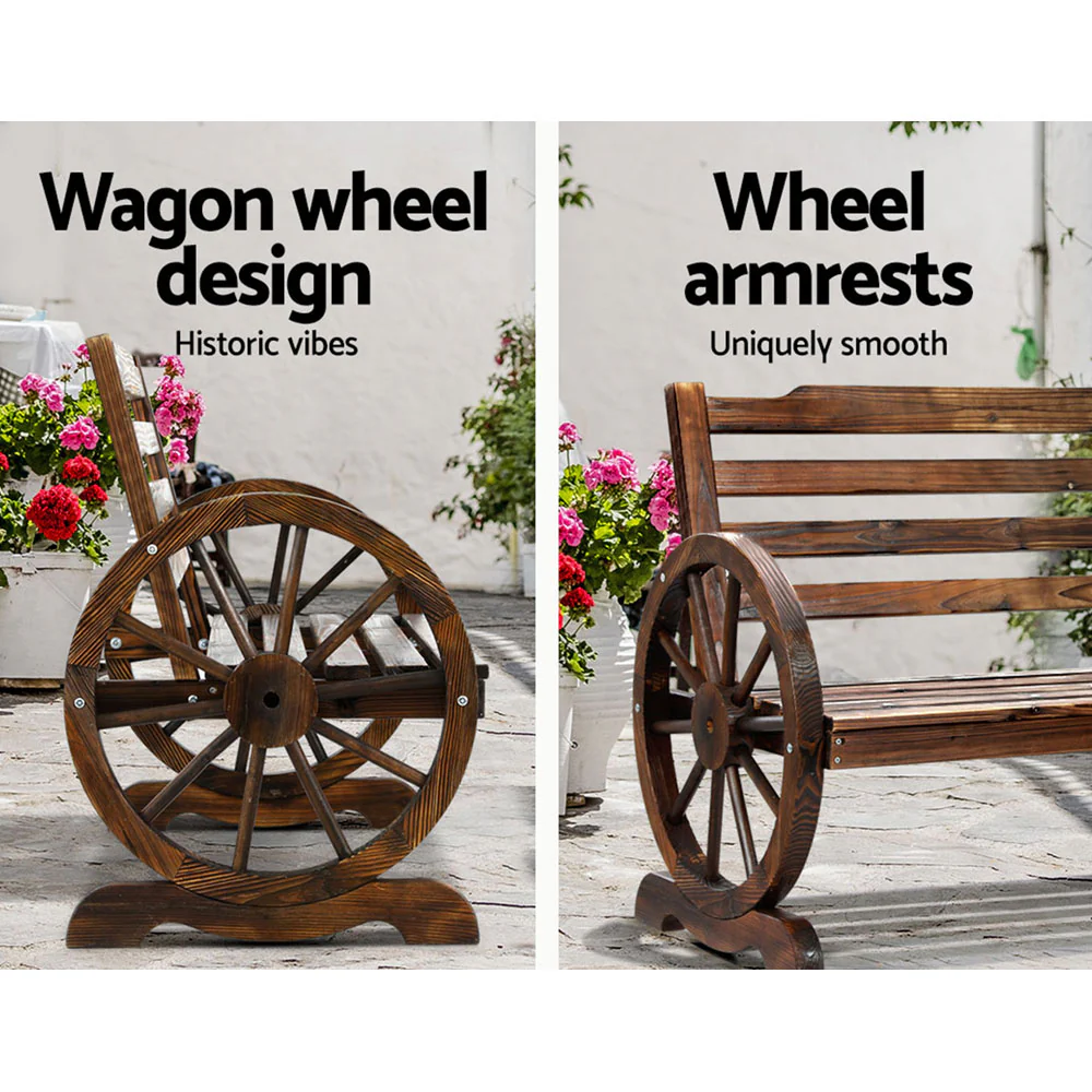Gardeon Outdoor Garden Bench Wooden 2 Seat Wagon Chair Patio Furniture Brown - Image 5