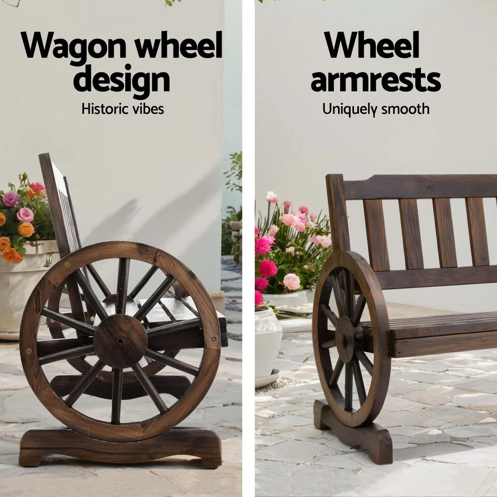 Gardeon Outdoor Garden Bench Wooden 2 Seater Wagon Chair Patio Furniture Brown - Image 4