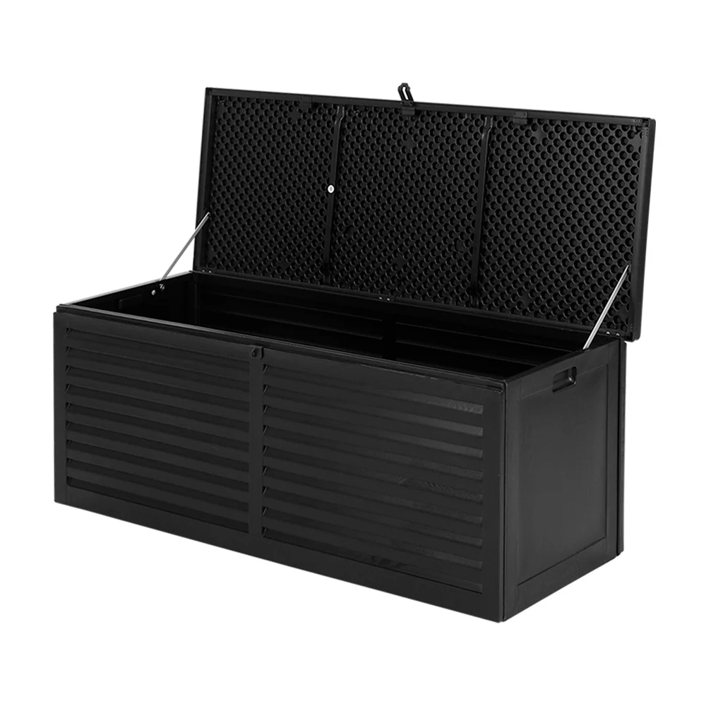 Gardeon Outdoor Storage Box 390L Container Lockable Garden Bench Shed Tools Toy All Black - Image 8