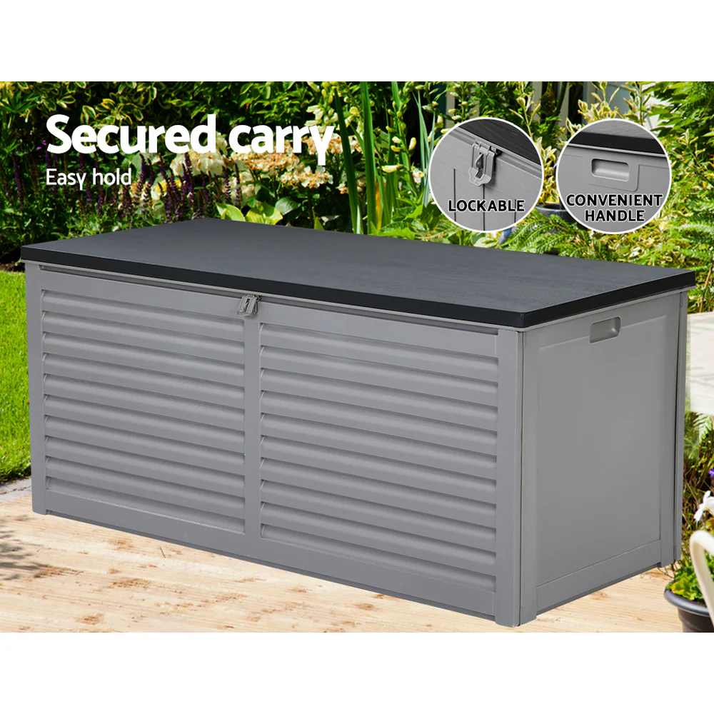 Gardeon Outdoor Storage Box 490L Container Lockable Garden Bench Tools Toy Shed Black - Image 7