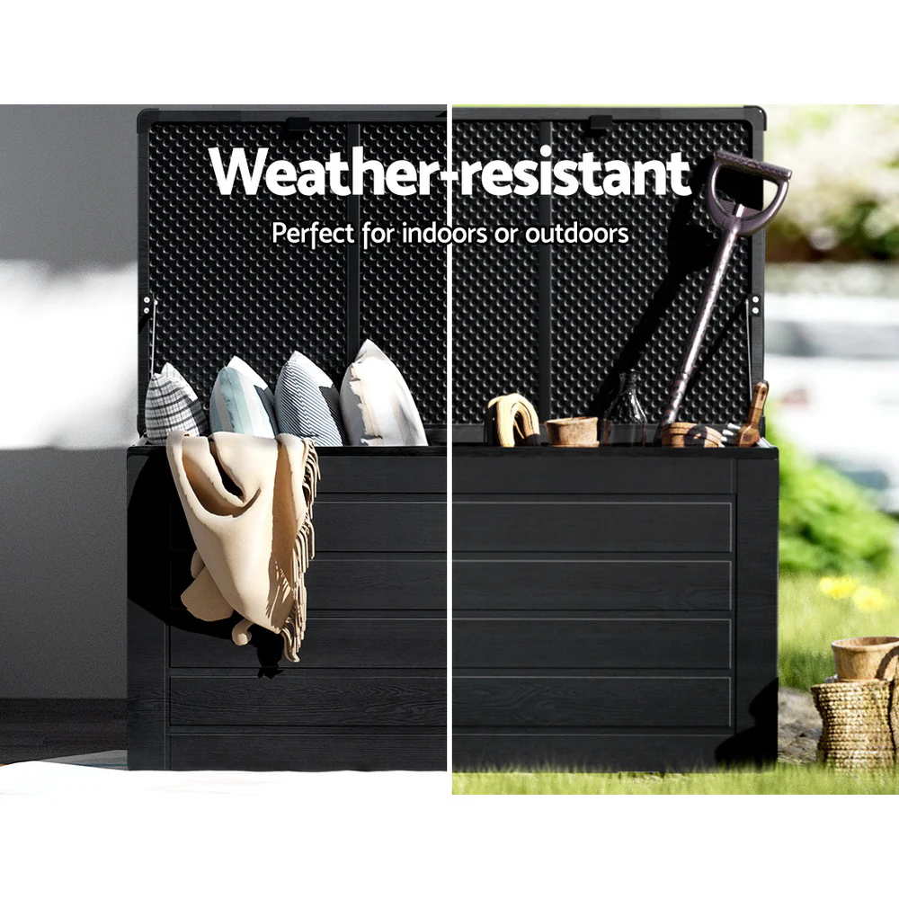 Gardeon Outdoor Storage Box 680L Container Lockable Garden Bench Shed Tool All Black - Image 4