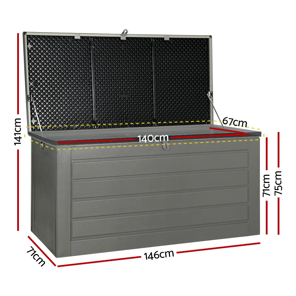 Gardeon Outdoor Storage Box 680L Container Lockable Garden Bench Tool Shed Black - Image 2